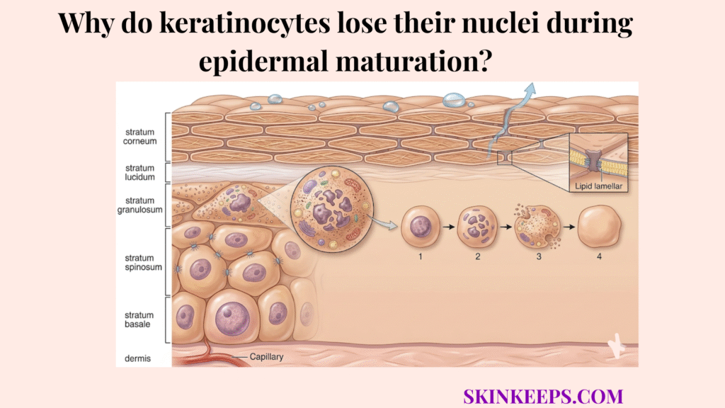 keratinocytes lose their nuclei during epidermal maturation