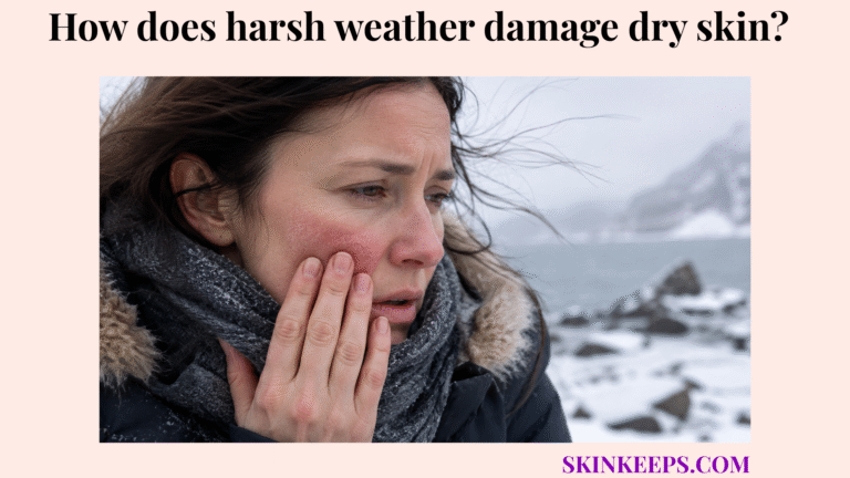 How does harsh weather damage dry skin?