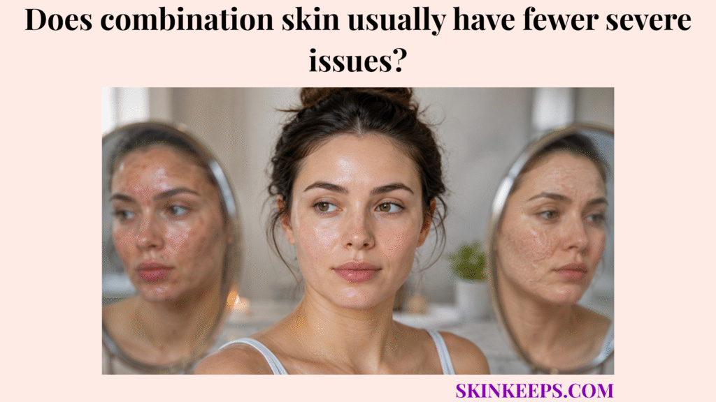 Realistic skincare image showing balanced combination skin between reflections of more severe oily and dry skin concerns.