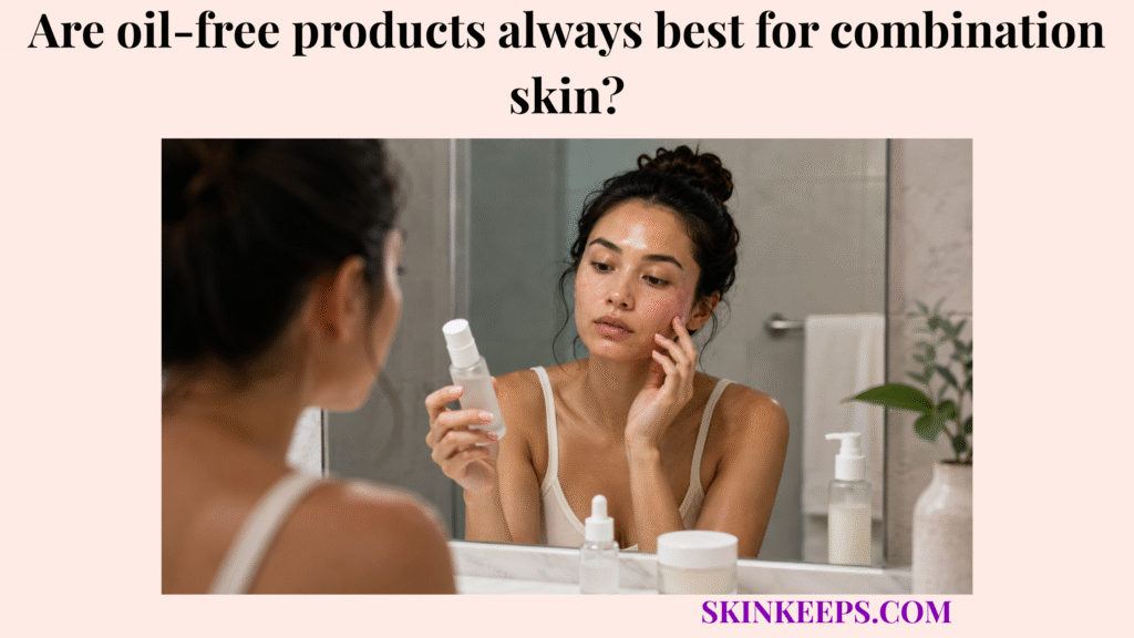 Realistic skincare image showing a woman with combination skin con