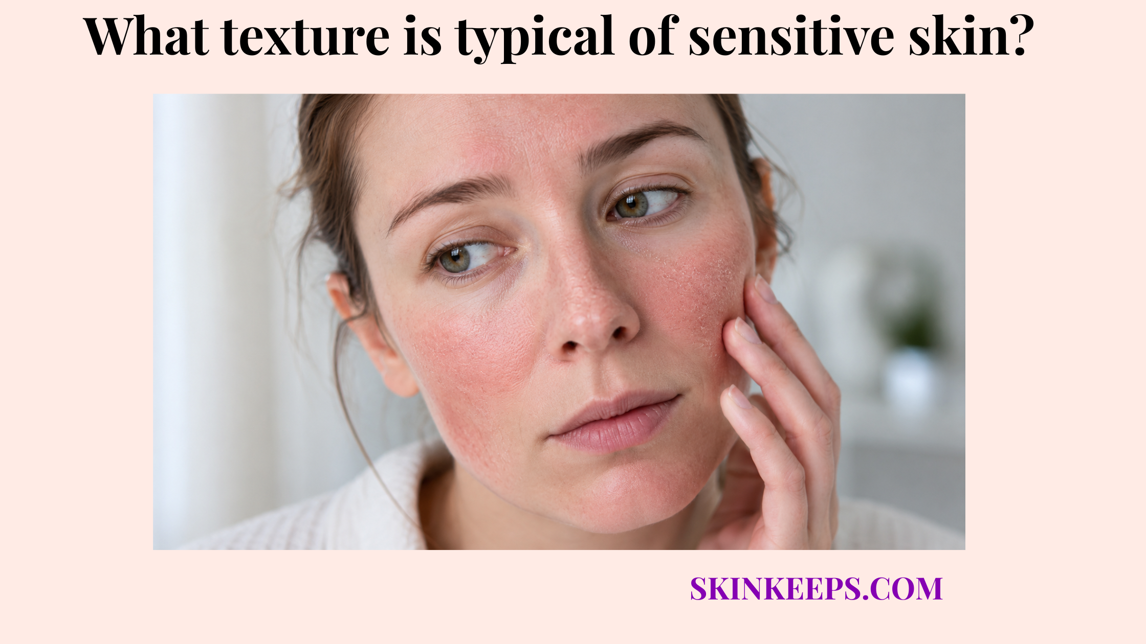 Realistic close-up illustration of sensitive facial skin showing mild redness, uneven texture, visible pores, and faint dry patches.